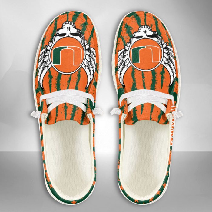 NCAA Miami Hurricanes Hey Dude Shoes Wally Lace Up Loafers Moccasin Slippers HDS1273