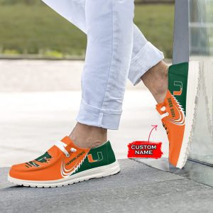 NCAA Miami Hurricanes Hey Dude Shoes Wally Lace Up Loafers Moccasin Slippers HDS2447