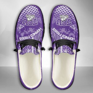 NCAA TCU Horned Frogs Hey Dude Shoes Wally Lace Up Loafers Moccasin Slippers HDS3083
