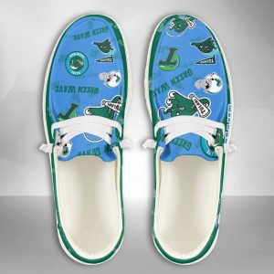 NCAA Tulane Green Wave Hey Dude Shoes Wally Lace Up Loafers Moccasin Slippers HDS1167