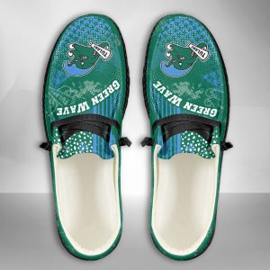 NCAA Tulane Green Wave Hey Dude Shoes Wally Lace Up Loafers Moccasin Slippers HDS1629