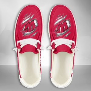 NCAA Wisconsin Badgers Hey Dude Shoes Wally Lace Up Loafers Moccasin Slippers HDS1409