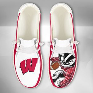 NCAA Wisconsin Badgers Hey Dude Shoes Wally Lace Up Loafers Moccasin Slippers HDS1659