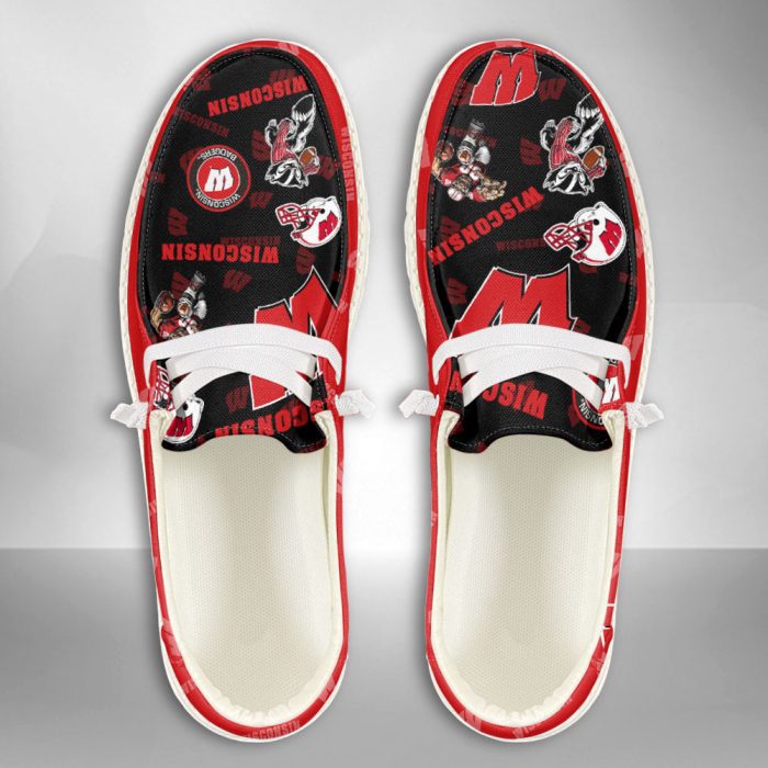 NCAA Wisconsin Badgers Hey Dude Shoes Wally Lace Up Loafers Moccasin Slippers HDS1927