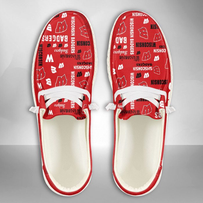 NCAA Wisconsin Badgers Hey Dude Shoes Wally Lace Up Loafers Moccasin Slippers HDS2080