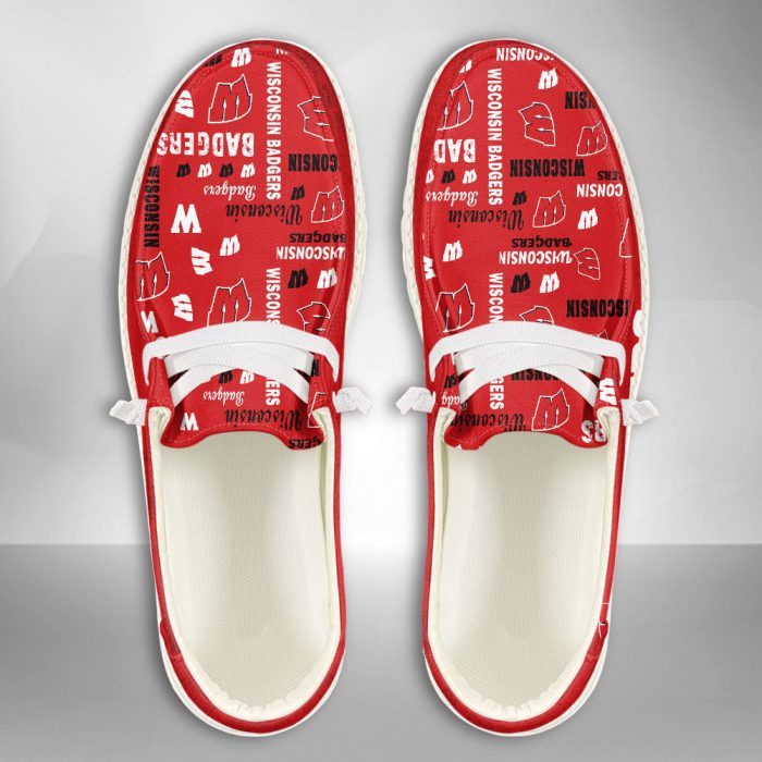 NCAA Wisconsin Badgers Hey Dude Shoes Wally Lace Up Loafers Moccasin Slippers HDS2273