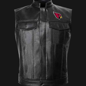 NFL Arizona Cardinals Black Leather Vest Sleeveless Leather Jacket