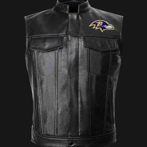 NFL Baltimore Ravens Black Leather Vest Sleeveless Leather Jacket