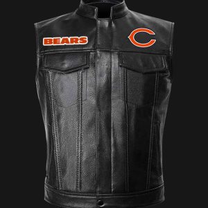 NFL Chicago Bears Black Leather Vest Sleeveless Leather Jacket