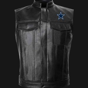 NFL Dallas Cowboys Black Leather Vest Sleeveless Leather Jacket