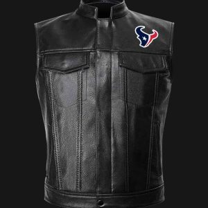 NFL Houston Texans Black Leather Vest Sleeveless Leather Jacket