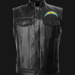 NFL Los Angeles Chargers Black Leather Vest Sleeveless Leather Jacket