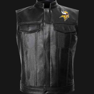 NFL Minnesota Vikings Black Leather Vest Sleeveless Leather Jacket