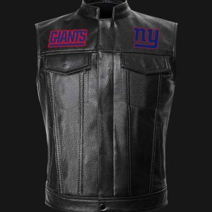 NFL New York Giants Black Leather Vest Sleeveless Leather Jacket