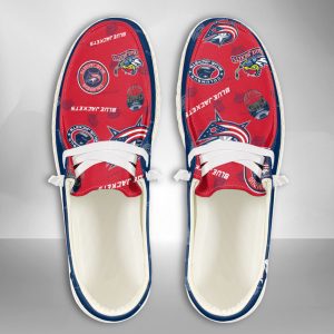 NHL Columbus Blue Jackets Hey Dude Shoes Wally Lace Up Loafers Moccasin Slippers HDS2648