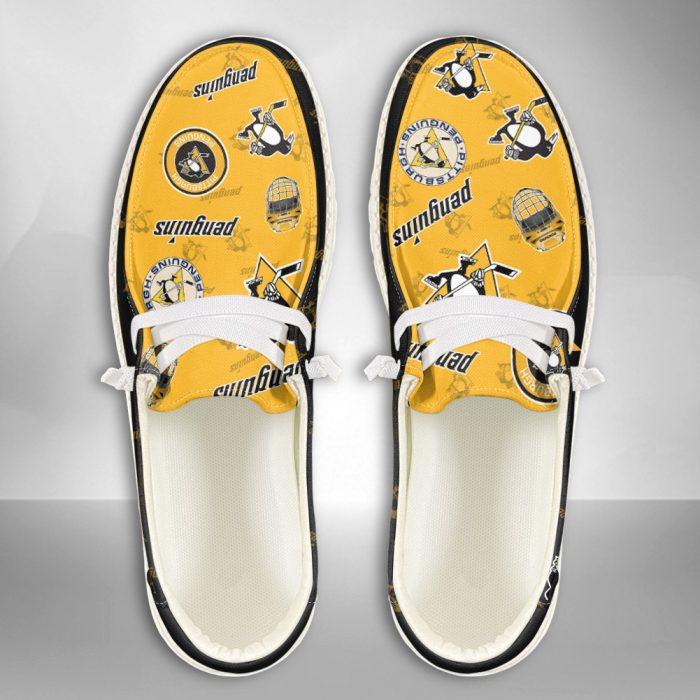 NHL Pittsburgh Penguins Hey Dude Shoes Wally Lace Up Loafers Moccasin Slippers HDS2636