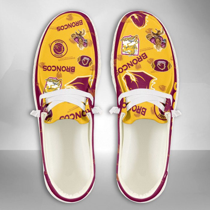 NRL Brisbane Broncos Hey Dude Shoes Wally Lace Up Loafers Moccasin Slippers HDS2611