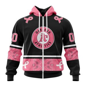 Oakland Athletics Specialized Design In Classic Style With Paisley! In October We Wear Pink Breast Cancer Unisex Zip Hoodie