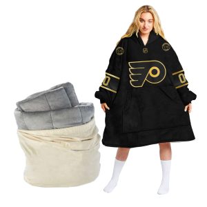 Personalized Black Golden NHL Philadelphia Flyers Oodie Blanket Hoodie Wearable Blanket