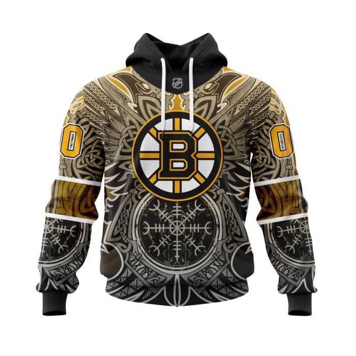 Personalized Boston Bruins Dark Norse Viking Symbols Unisex Pullover Hoodie