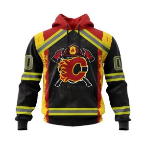 Personalized Calgary Flames Honor Firefighter Unisex Pullover Hoodie