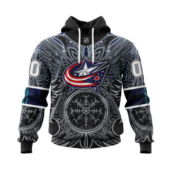 Personalized Columbus Blue Jackets Dark Norse Viking Symbols Unisex Pullover Hoodie