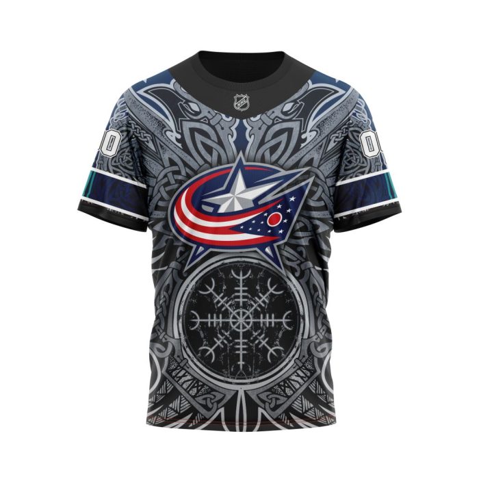 Personalized Columbus Blue Jackets Dark Norse Viking Symbols Unisex Tshirt TS4466