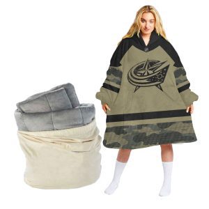 Personalized Columbus Blue Jackets Military Jersey Camo Oodie Blanket Hoodie Wearable Blanket