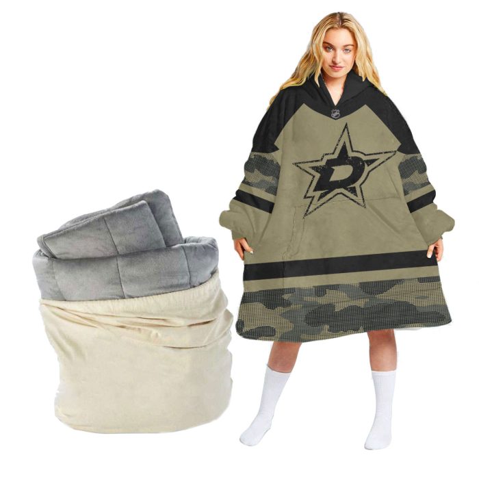 Personalized Dallas Stars Military Jersey Camo Oodie Blanket Hoodie Wearable Blanket