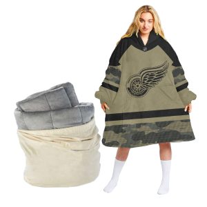 Personalized Detroit Red Wings Military Jersey Camo Oodie Blanket Hoodie Wearable Blanket