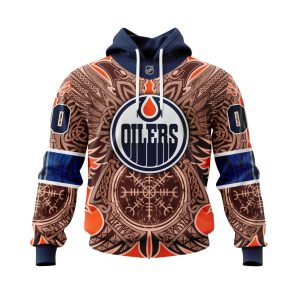 Personalized Edmonton Oilers Dark Norse Viking Symbols Unisex Pullover Hoodie