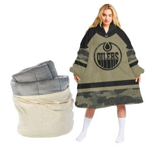 Personalized Edmonton Oilers Military Jersey Camo Oodie Blanket Hoodie Wearable Blanket