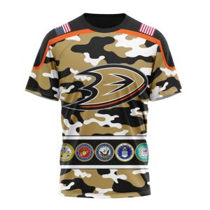 Personalized NHL Anaheim Ducks With Camo Team Color And Military Force Logo Unisex Tshirt TS4628