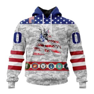 Personalized NHL Arizona Coyotes Armed Forces Appreciation Unisex Pullover Hoodie