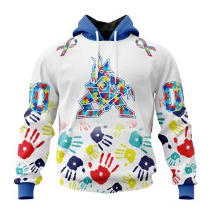 Personalized NHL Arizona Coyotes Autism Awareness Hands Design Unisex Pullover Hoodie