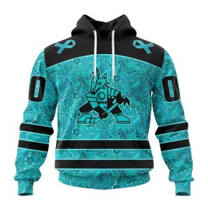 Personalized NHL Arizona Coyotes Special Design Fight Ovarian Cancer Unisex Pullover Hoodie
