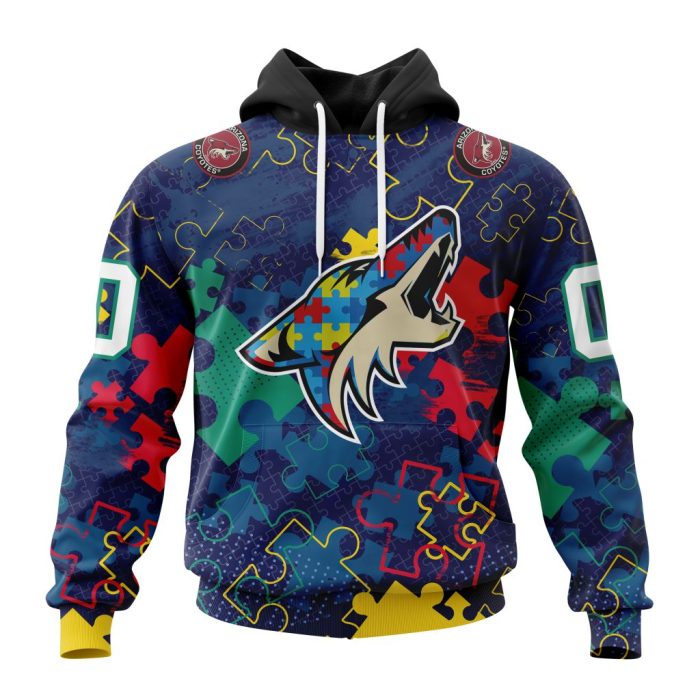 Personalized NHL Arizona Coyotes Specialized Fearless Against Autism Unisex Pullover Hoodie