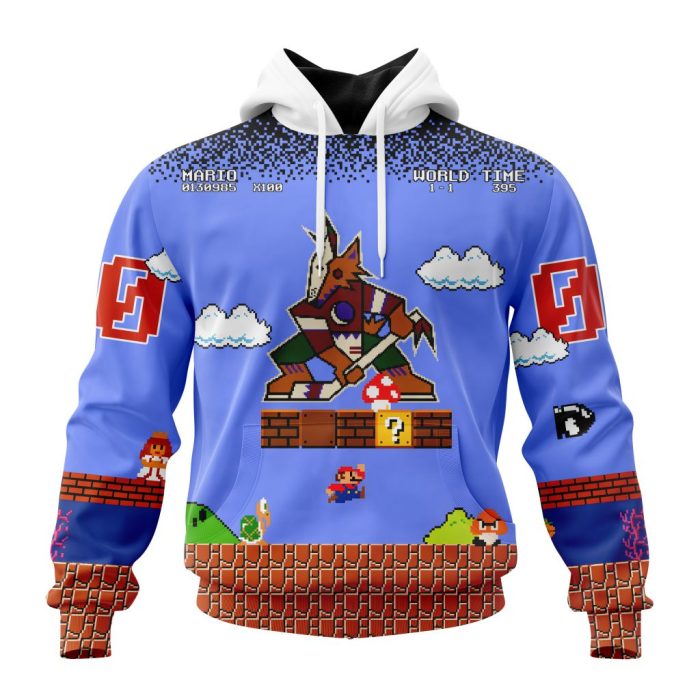 Personalized NHL Arizona Coyotes With Super Mario Game Design Unisex Pullover Hoodie