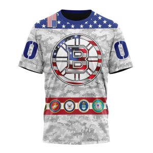 Personalized NHL Boston Bruins Armed Forces Appreciation Unisex Tshirt TS4689