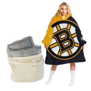 Personalized NHL Boston Bruins Minimalist Oodie Blanket Hoodie Wearable Blanket