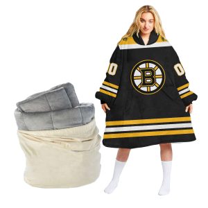 Personalized NHL Boston Bruins Retro Classic Oodie Blanket Hoodie Wearable Blanket