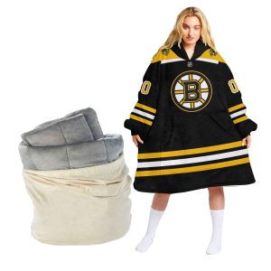 Personalized NHL Boston Bruins Retro Concepts Oodie Blanket Hoodie Wearable Blanket