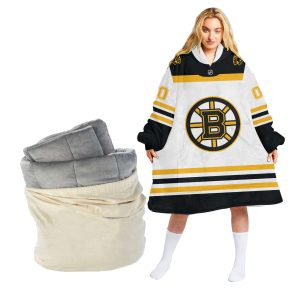 Personalized NHL Boston Bruins Retro Reverse Oodie Blanket Hoodie Wearable Blanket