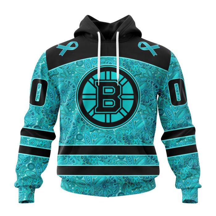 Personalized NHL Boston Bruins Special Design Fight Ovarian Cancer Unisex Pullover Hoodie