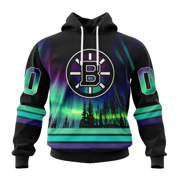 Personalized NHL Boston Bruins Special Design With Northern Lights Unisex Pullover Hoodie