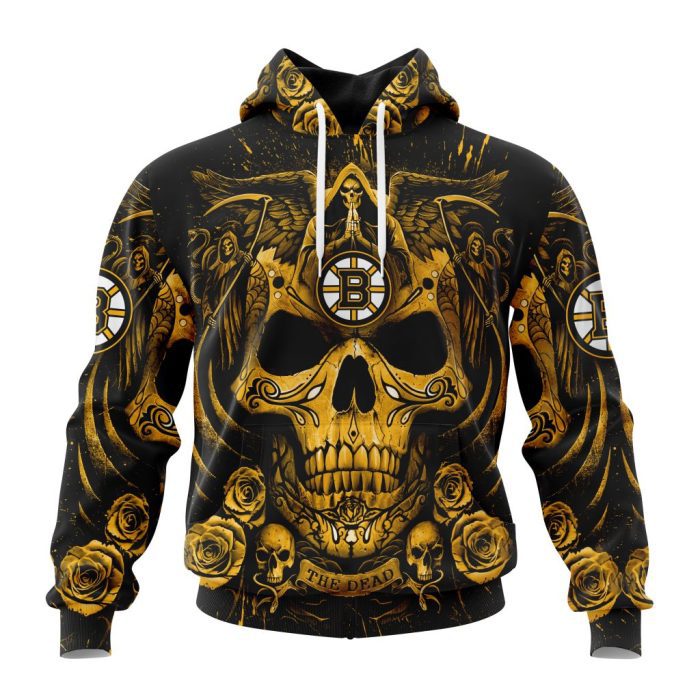 Personalized NHL Boston Bruins Special Design With Skull Art Unisex Pullover Hoodie