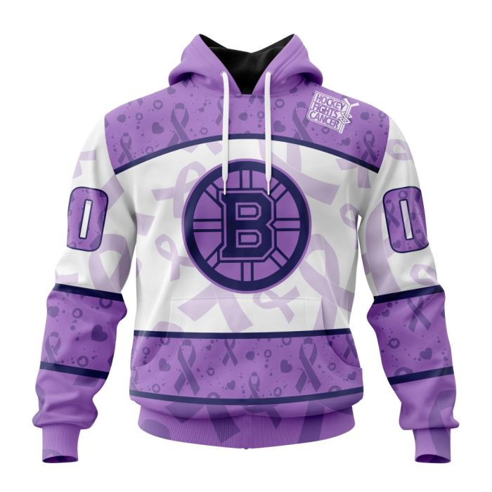 Personalized NHL Boston Bruins Special Lavender Hockey Fights Cancer Unisex Pullover Hoodie
