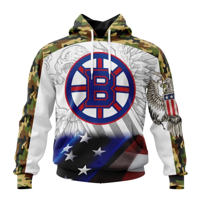 Personalized NHL Boston Bruins Specialized Design With Our America Eagle Flag Unisex Pullover Hoodie
