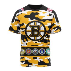 Personalized NHL Boston Bruins With Camo Team Color And Military Force Logo Unisex Tshirt TS4742