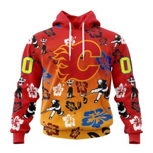 Personalized NHL Calgary Flames Hawaiian Style Design For Fans Unisex Pullover Hoodie